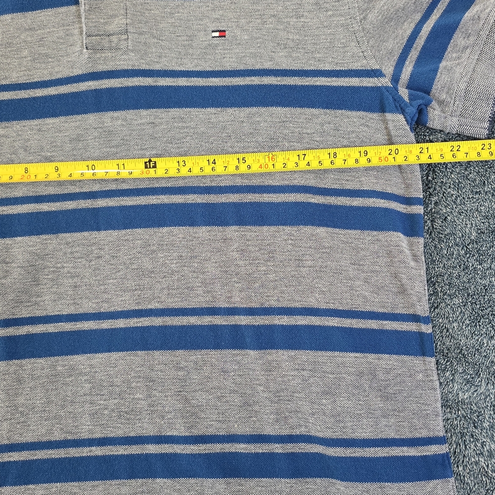 Tommy Hilfiger Men's Gray and Blue Striped Polo Shirt - Picture 2 of 6